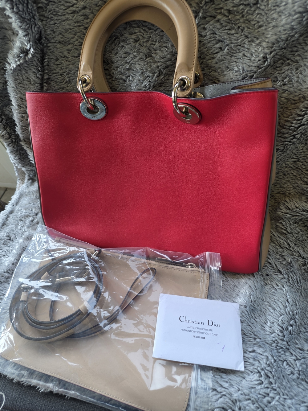 Dior Pink and Beige Leather Top-Handle Tote